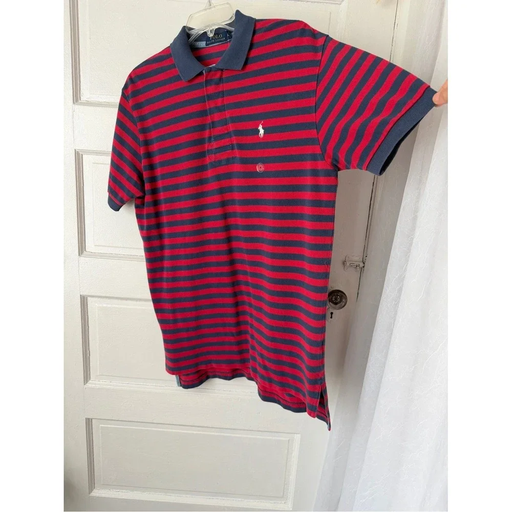 NWT Polo‎ Ralph Lauren Red Navy Striped Classic Polo Rugby Shirt Pony Cotton